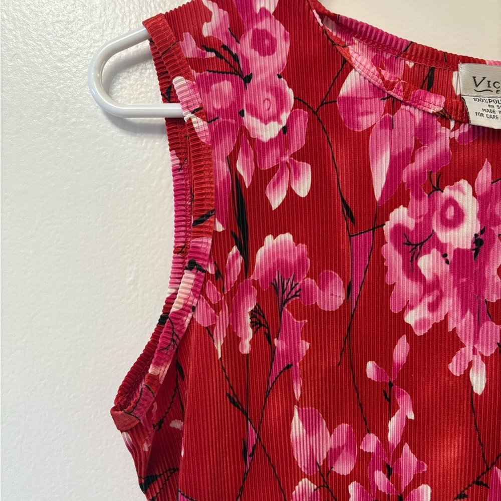 Vtg y2k Victoria Essentials Floral Top Red Pink - Picture 3 of 4